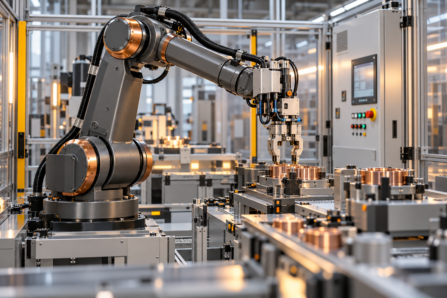 Robot industriale in una cella di produzione